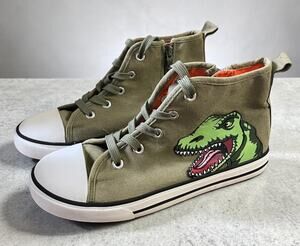Dinosaur High tops Youth Sz 4 Tennis Shoes Sneakers Natural Steps Green Canvas
